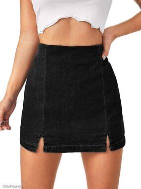 High Waist Denim Skorts Split Hem Casual Shorts Women's Stretch Fabric